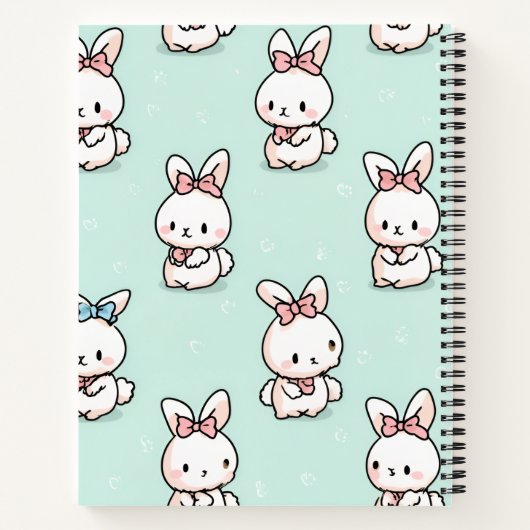 パーソナライズ かわいい パステル うさぎ柄 ノートブック (裏面)