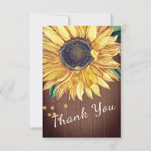 パーソナライズ カスタム ラスティック シック ヒマワリ バーン ウッド サンキューカード (裏面)