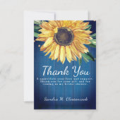 パーソナライズ カスタム ラスティック ブルー ヒマワリ バーンワッド サンキューカード (正面)