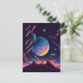 パーソナライズ – カラフルレトロ8ビットピクセル宇宙出荷 ポストカード (スタンド正面)