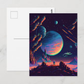 パーソナライズ – カラフルレトロ8ビットピクセル宇宙出荷 ポストカード (正面/裏面)