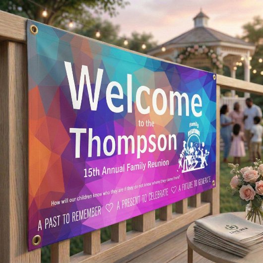 パーソナライズ カラフル ジオメトリック ファミリー リユニオン 横断幕
