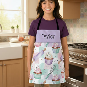 パーソナライズ キッズ エプロン ラベンダー カップケーキ ママ ミー