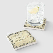 パーソナライズ クリスマス マーブル スクロール ワイン ストーンコースター (横)