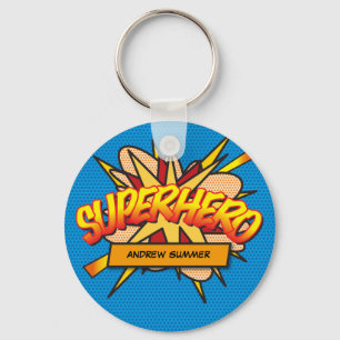 パーソナライズ コミック ブック ポップアート スーパーヒーロー キーホルダー