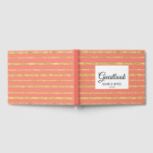 パーソナライズ ゴールドストライプとコーラル ゲストブック (全面)