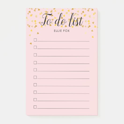 パーソナライズ ゴールドハート ブラッシュピンク やることリスト ポストイット (正面)