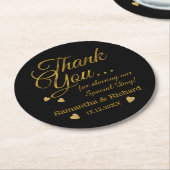 パーソナライズ ゴールド サンクス ウェディング フェイバー ラウンドペーパーコースター (アングル)