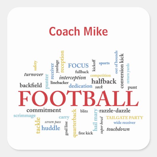 パーソナライズ、サッカーコーチは言葉であなたに感謝 スクエアシール (正面)