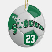 パーソナライズ⚽サッカーボール |濃い緑 セラミックオーナメント (左)