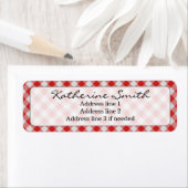 パーソナライズ:ジンガ赤と白ムチェックパターン ラベル (インサイチュ)