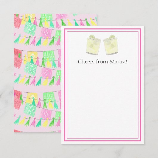 パーソナライズ タッセル ペーパー ピカド ピンク 緑 フィエスタ サンキューカード (正面/裏面)