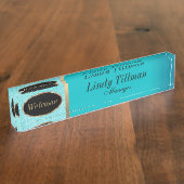 パーソナライズ、ティール(緑がかった色)名かわいらしプレート デスクネームプレート (側面)