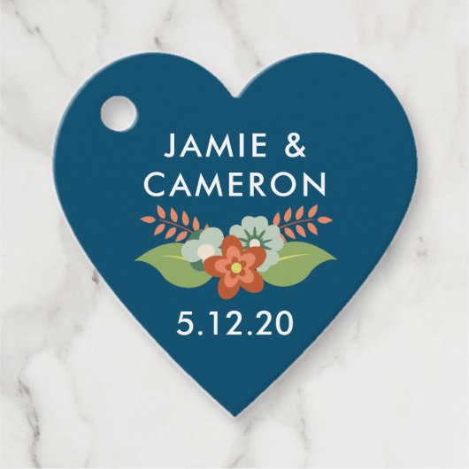パーソナライズ ネイビーブルー 花柄 ギフトタグ フェイバータグ (正面)