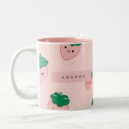 パーソナライズ パステル かわいい イチゴ柄 ツートーンマグカップ (左)