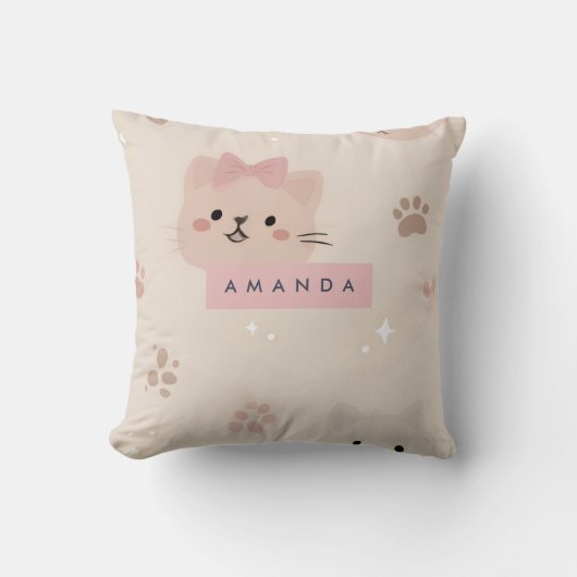 パーソナライズ パステル かわいい 猫 顔 デザイン クッション (正面)
