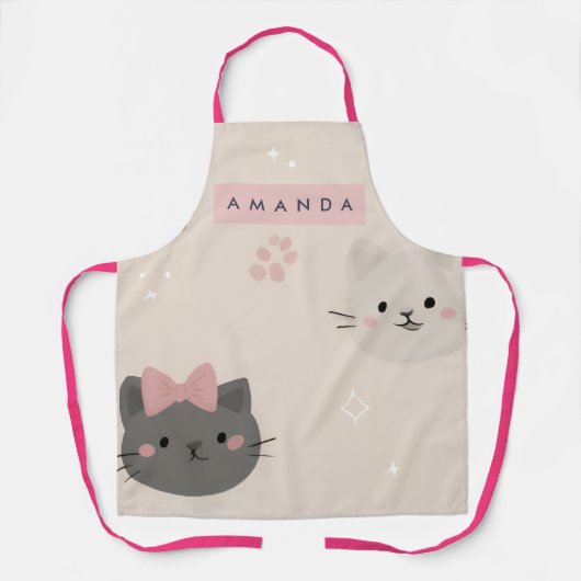 パーソナライズ パステル かわいい 猫 顔 パターン エプロン (正面)