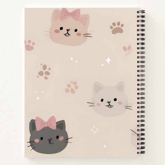 パーソナライズ パステル かわいい 猫 顔 パターン ノートブック (裏面)