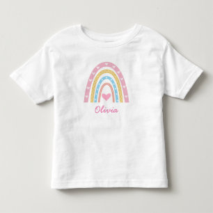 パーソナライズ パステル ボホー レインボー ベビーガール トドラーTシャツ
