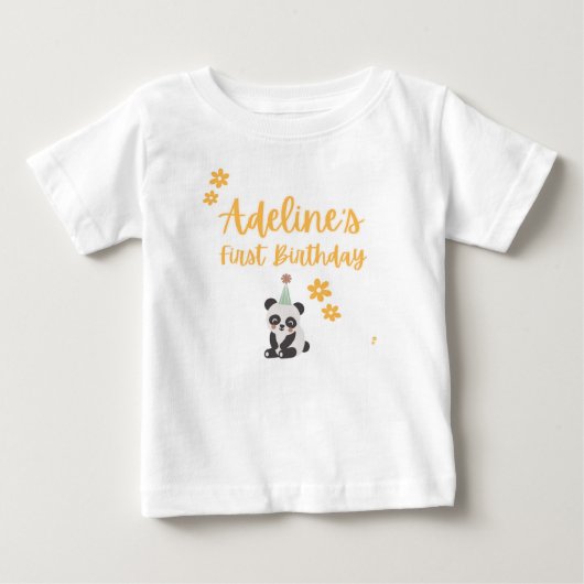 パーソナライズ パンダ 1歳 誕生日Tシャツ ベビーTシャツ (正面)