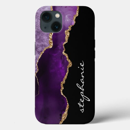 パーソナライズ パープル ゴールド 水彩 アゲート Case-Mate iPhoneケース (裏面)