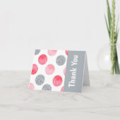 パーソナライズ ピンクとグレーのドット サンキューカード (正面)