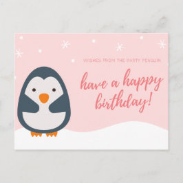 パーソナライズ - ピンクのイラストペンギンの誕生日 ポストカード
