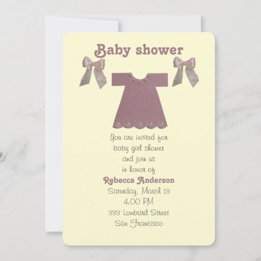 パーソナライズ，ピンクのベビーガールドレス 招待状 (正面)