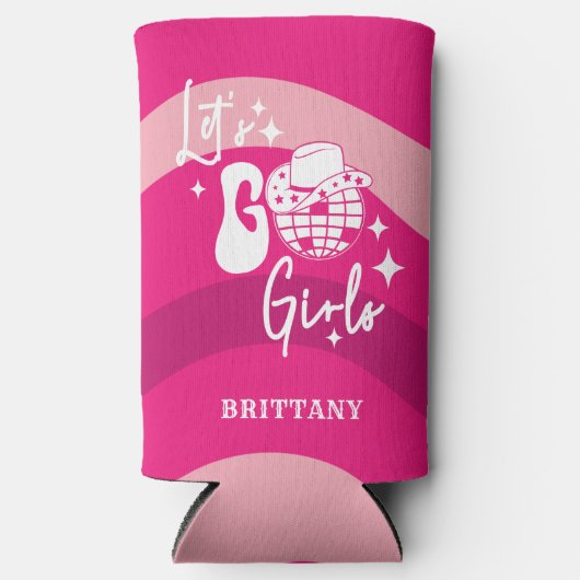 パーソナライズ ピンクカウガール レッツゴーガールズ スリム缶クーラー (正面)