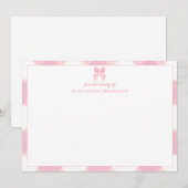 パーソナライズ ピンクリボン ギンガム 女の子 赤ちゃん ステーショナリー サンキューカード (正面/裏面)