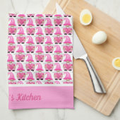 パーソナライズ ピンク ノーム ハート ウッドランド ワンダーランド キッチンタオル (四つ折り)