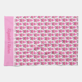 パーソナライズ ピンク ノーム ハート ウッドランド ワンダーランド キッチンタオル