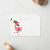 パーソナライズ ピンク フラミンゴ トロピカル クリスマス ノートカード (正面/裏面インサイチュ)