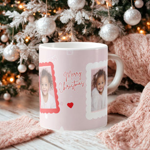 パーソナライズ ピンク メリークリスマス フォト ファ ラ ラ コーヒーマグカップ