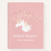 パーソナライズ ピンク モダン マジカル ユニコーン キッズ ノートブック (正面)