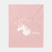 パーソナライズ ピンク モダン マジカル ユニコーン キッズ フリースブランケット (正面)