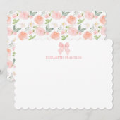 パーソナライズ ピンク リボン フラワー ベビー ステーショナリー ノートカード (正面/裏面)