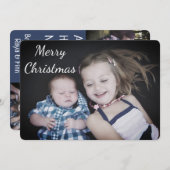パーソナライズ ファミリー フォト クリスマス カード 青 (正面/裏面)