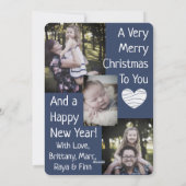 パーソナライズ ファミリー フォト クリスマス カード 青 (裏面)