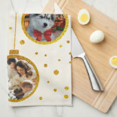 パーソナライズ フォト クリスマス キッチン ゴールド オーナメント キッチンタオル (四つ折り)