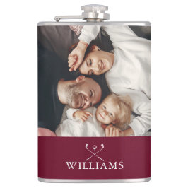 パーソナライズ フォト＆ネーム バーガンディ レッド フラスク
