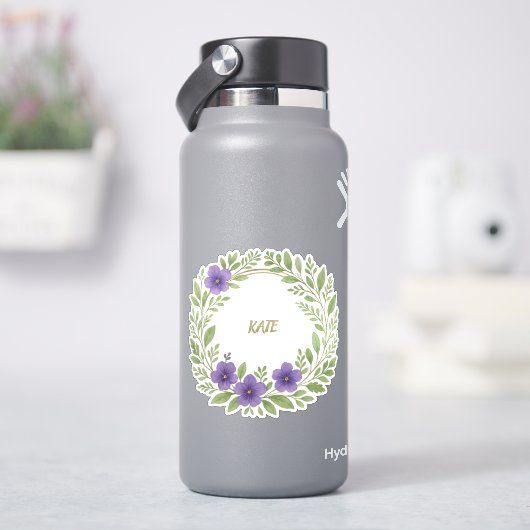パーソナライズ フラワー リース - オーダーメイド ネーム シール (HydroFlask)