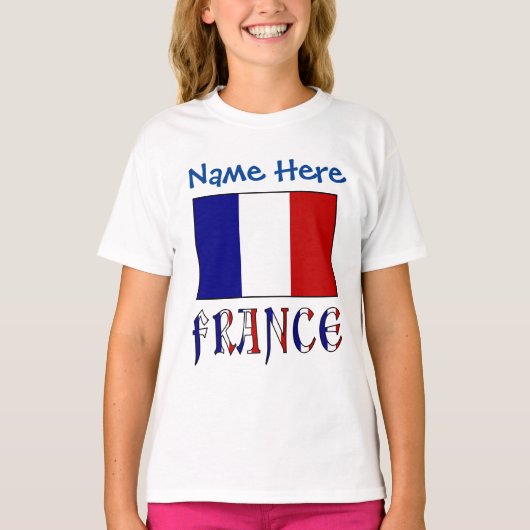 パーソナライズ フランス 国旗 ヘリテージ ガールズ Tシャツ (正面)