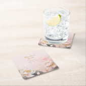 パーソナライズ ブライダルシャワー ピンクの蓮の花 No.7 スクエアペーパーコースター (インサイチュ)