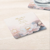 パーソナライズ ブライダルシャワー ピンク ロータス No.9 スクエアペーパーコースター (アングル)