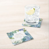 パーソナライズ ブライダルシャワー 青いハイドランジア スクエアペーパーコースター (インサイチュ)
