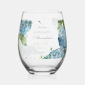 パーソナライズ ブライダルシャワー 青いハイドランジア ステムなしワイングラス (裏面)