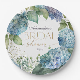 パーソナライズ ブライダルシャワー 青いハイドランジア ペーパープレート