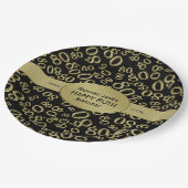 パーソナライズ:ブラックと金ゴールド80番目の誕生日テーマ ペーパープレート (アングル)