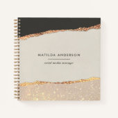 パーソナライズ ブラック クリーム ゴールド グリッター 偽 フォイル ノートブック (正面)